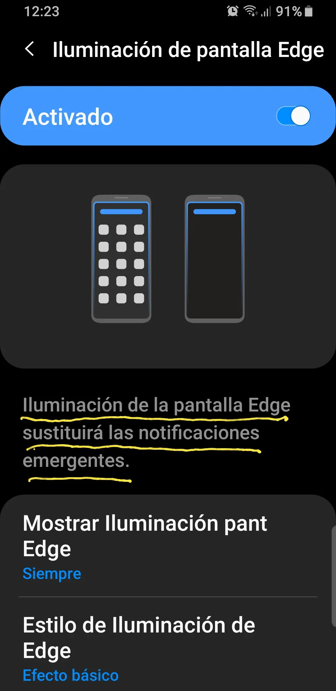iluminación edge pantalla apagada - Cómo activar el Edge Lighting